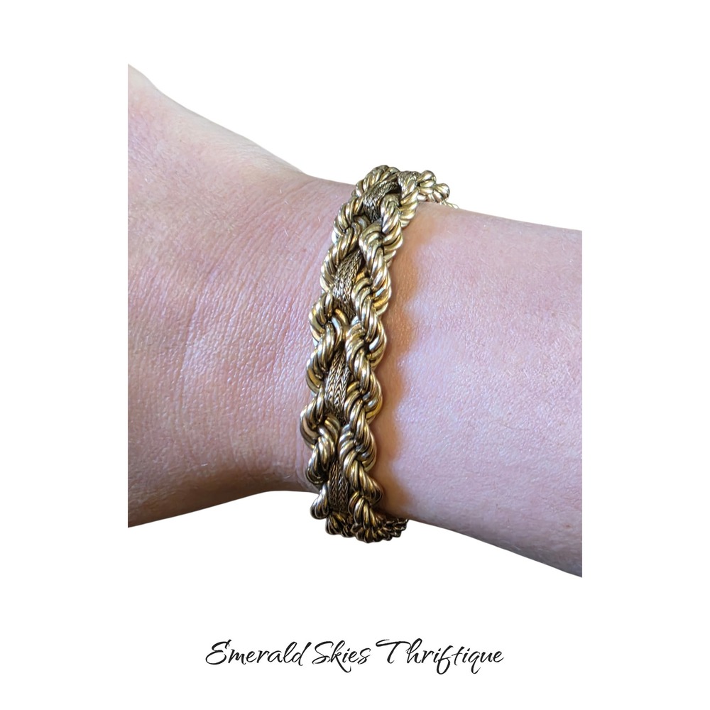 Stunning vintage krementz braided statement bracelet braided gold overlay 8 in